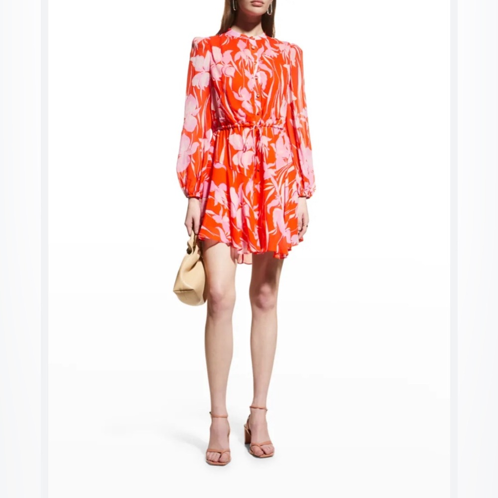 Milly Reina Parrot Tulip Flounce Red Pink Mini Dress Sz 8 SAKS REVOLVE - Picture 10 of 10